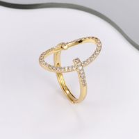 Fashion Oval Copper Open Ring Gold Plated Zircon Copper Rings 1 Piece main image 4