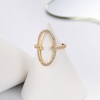 Fashion Oval Copper Open Ring Gold Plated Zircon Copper Rings 1 Piece main image 3