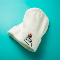 Unisex Simple Style Gesture Embroidery Crimping Eaveless Wool Cap main image 4