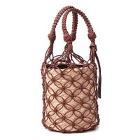 Women's Large Straw Geometric Vacation Weave Bucket Open Handbag main image 4
