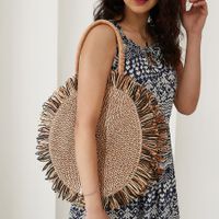 Women's Large Straw Geometric Basic Weave Round Open Handbag main image 6