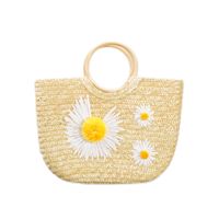 Women's Medium Straw Geometric Fashion Weave Flowers Bucket Open Handbag main image 2