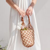 Women's Large Straw Geometric Vacation Weave Bucket Open Handbag main image 3