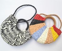Women's Medium Straw Color Block Cute Oval Open Straw Bag main image 1