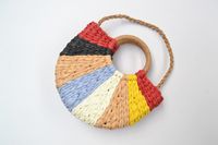 Women's Medium Straw Color Block Cute Oval Open Straw Bag sku image 2