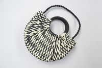 Women's Medium Straw Color Block Cute Oval Open Straw Bag sku image 1