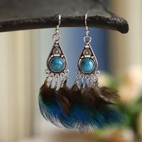 Retro Winged Bird Feather Peacock Tassel Earrings Fashion Jewelry sku image 3