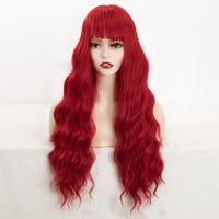 Femmes Élégant Vin Rouge Fête Fil Haute Température Longue Frange Cheveux Longs Et Bouclés Perruques main image 2