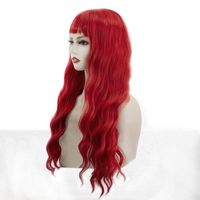 Femmes Élégant Vin Rouge Fête Fil Haute Température Longue Frange Cheveux Longs Et Bouclés Perruques main image 4