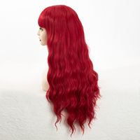 Femmes Élégant Vin Rouge Fête Fil Haute Température Longue Frange Cheveux Longs Et Bouclés Perruques main image 5