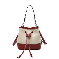 Women's Small Pu Leather Color Block Vintage Style Bucket String Bucket Bag sku image 1
