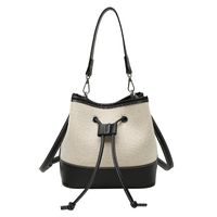 Women's Small Pu Leather Color Block Vintage Style Bucket String Bucket Bag sku image 2