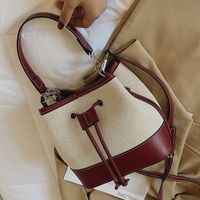 Women's Small Pu Leather Color Block Vintage Style Bucket String Bucket Bag main image 1