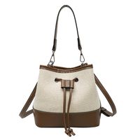Women's Small Pu Leather Color Block Vintage Style Bucket String Bucket Bag sku image 3