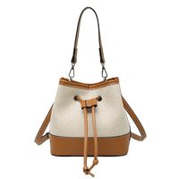 Women's Small Pu Leather Color Block Vintage Style Bucket String Bucket Bag sku image 4
