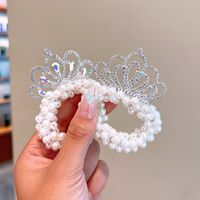 Cute Crown Alloy Beaded Inlay Rhinestones Pearl Hair Tie main image 5