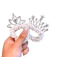 Cute Crown Alloy Beaded Inlay Rhinestones Pearl Hair Tie main image 4