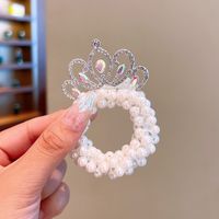 Cute Crown Alloy Beaded Inlay Rhinestones Pearl Hair Tie sku image 2