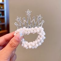 Cute Crown Alloy Beaded Inlay Rhinestones Pearl Hair Tie sku image 1
