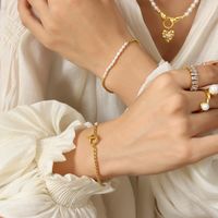 Classic Style Geometric Titanium Steel Patchwork Gold Plated Pearl Bracelets main image 5