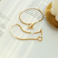 Klassischer Stil Geometrisch Titan Stahl Patchwork Vergoldet Perle Armbänder main image 1