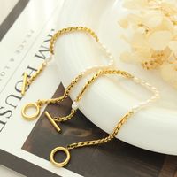 Classic Style Geometric Titanium Steel Patchwork Gold Plated Pearl Bracelets main image 4