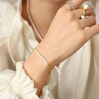 Classic Style Geometric Titanium Steel Patchwork Gold Plated Pearl Bracelets main image 6