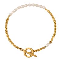 Classic Style Geometric Titanium Steel Patchwork Gold Plated Pearl Bracelets main image 7
