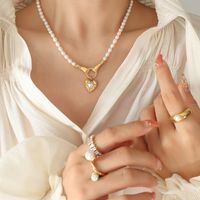 Französische Art Hand Herzform Titan Stahl Halskette Mit Anhänger Vergoldet Perle Edelstahl Halsketten main image 4