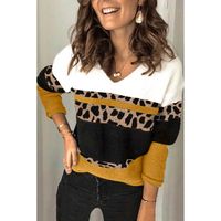 Vintage Style Leopard Acrylic Knit Round Neck Long Sleeve Regular Sleeve Patchwork Sweater main image 5
