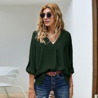 Fashion Solid Color Polyester V Neck 3/4 Length Sleeve Regular Sleeve Patchwork Blouse main image 4