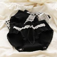 Houndstooth Bow Knot Comfort Lace Mid Waist Elastic Waist Briefs Panties main image 3