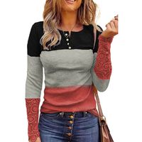 Fashion Stripe Polyester Round Neck Long Sleeve Regular Sleeve Patchwork T-shirt sku image 1