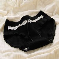 Houndstooth Bow Knot Comfort Lace Mid Waist Elastic Waist Briefs Panties sku image 15