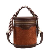 Women's Small Pu Leather Color Block Vintage Style Bucket Zipper Bucket Bag main image 3