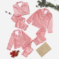 Fashion Stripe Polyester Printing Pants Sets Straight Pants Blouse Family Matching Outfits main image 1