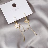 Fashion Star Planet Alloy Asymmetrical Tassel Rhinestones Women's Dangling Earrings 1 Pair main image 5