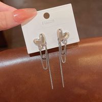 Fashion Tassel Heart Shape Copper Drop Earrings Inlaid Zircon Copper Earrings 1 Pair sku image 1