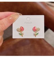 Sweet Flower Alloy Enamel Artificial Pearls Women's Ear Studs 1 Pair sku image 1