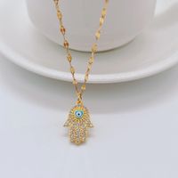 Fashion Palm Titanium Steel Pendant Necklace Inlay Zircon Stainless Steel Necklaces 1 Piece main image 5
