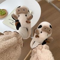 Women's Fashion Cows Round Toe Cotton Slippers sku image 3