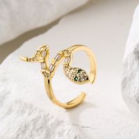 Fashion Snake Copper Open Ring Enamel Gold Plated Zircon Copper Rings main image 4