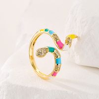 Fashion Snake Copper Open Ring Enamel Gold Plated Zircon Copper Rings main image 3