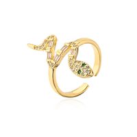 Fashion Snake Copper Open Ring Enamel Gold Plated Zircon Copper Rings sku image 1