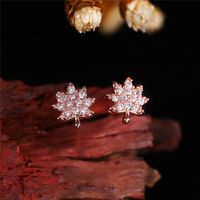 1 Pair Simple Style Shiny Maple Leaf Inlay Copper Zircon Ear Studs sku image 3