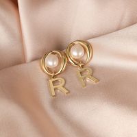 Fashion Letter Copper Gold Plated Pearl Earrings 1 Pair main image 1