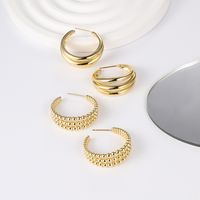 1 Pair Simple Style C Shape Beaded Gold Plated Copper Gold Plated Ear Studs main image 1