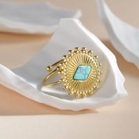 Vintage Style Sun Stainless Steel Open Ring Plating Turquoise Stainless Steel Rings 1 Piece main image 4