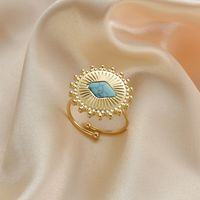 Vintage Style Sun Stainless Steel Open Ring Plating Turquoise Stainless Steel Rings 1 Piece main image 1