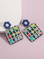 Simple Style Lattice Flower Synthetic Resin Hollow Out Drop Earrings main image 4